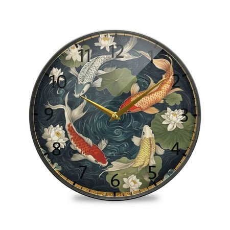 BZSMCE Wall Clock Acrylic Size：9.5*9.5in/11.9*11.9in Koi Elegance Design Pattern Clock