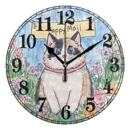 Cat in Flowers Silent Wall Clock 10 Non-Ticking Battery Clock
