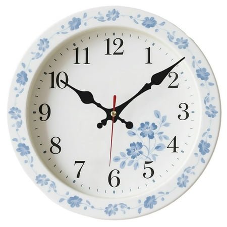 Charming Blue Delft-Style Silent Wall Clock - Vintage Round Wooden Decorative Clock with Easy-Read Numbers, Perfect for Living Room & Home Decor - Battery Operated (AA Not Included)