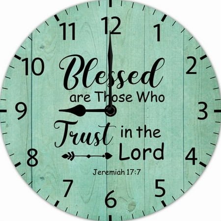 Christian Wall Clock Blessed are Those Who Trust in The Lord Clock Bible Verse Wall Religious Quote Art Wooden Christian Inspirational Saying Silent Non Ticking Battery Operated 10 Inches