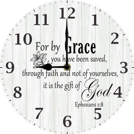 Christian Wall Clock For By Grace You Have Been Saved Religious Decor Christian Gifts for Her Bible Verse Clocks 10x10 Silent Non-Ticking Clock Battery Operated