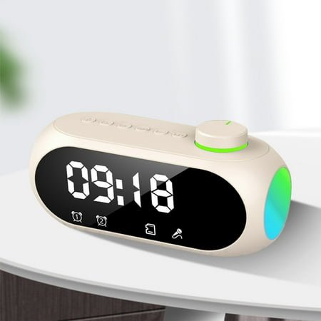 Christmas Gifts Liweisiy Bluetooth Speaker Bluetooth 5.0 Portable Heavy Hifi Sound Quality Stereo Surround Sound Built-In Led Color Lights Alarm Clock Function Fm Radio Function D5800 Beige