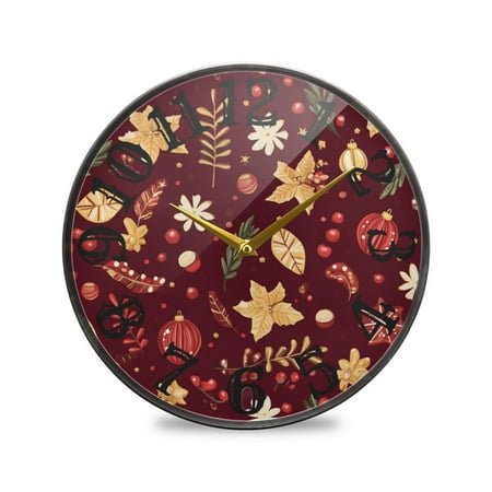 Christmas Red Wall Clock 10 Inch Silent Non Ticking Battery Operated Easy to Read for Kitchen Living Room