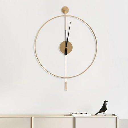 Classical Large Decorative Wall Clock with Pendulum, Modern Non-Ticking Silent Metal Wall Clocks for Living Room, Bedroom, Study, Office, 20 (Gold)