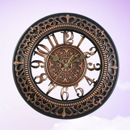 Clispeed Large Vintage Dial Clock European Design Silent 3D Hollowed out Wall Clock for Living Room Bedroom Kitchen Bronze