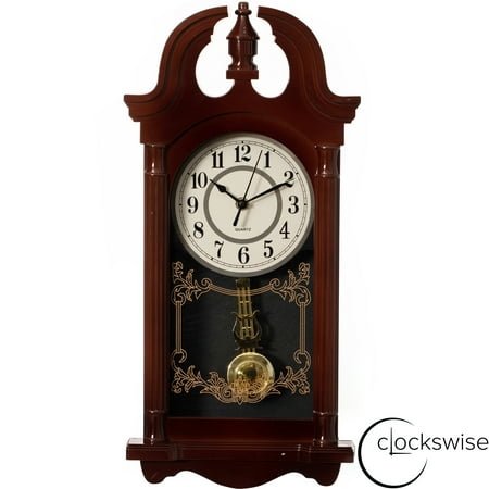 Clockswise 20 Plastic Grandfather Clock Realistic Wood-Grain Finish with Swinging Pendulum and Chiming Sound Battery-Operated Decorative Wall Accent for Home Office Living Room Kitchen Hallway