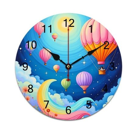 Colorful Hot Air Balloons Bright Blue Sky Clouds Time Decorative Wall Clocks Round Large Wall Watch Bedroom Home Decor 10 12 14 Inch