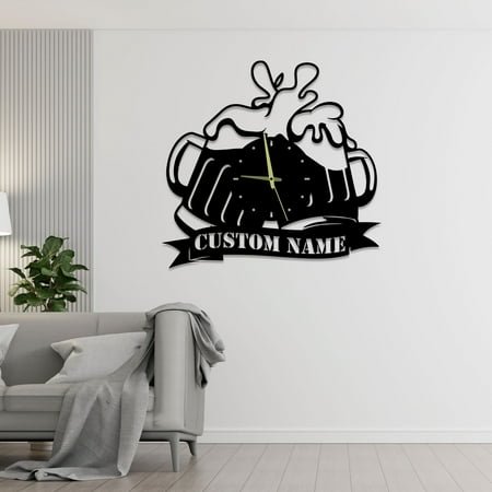 Craftnamesign Custom Beer Metal Wall Clock For Man Cave Pub Bar Decor, Alcohol Wall Art