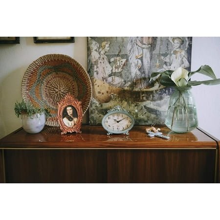 Creative Co-Op Distressed Pewter Mantel Clock, Cream