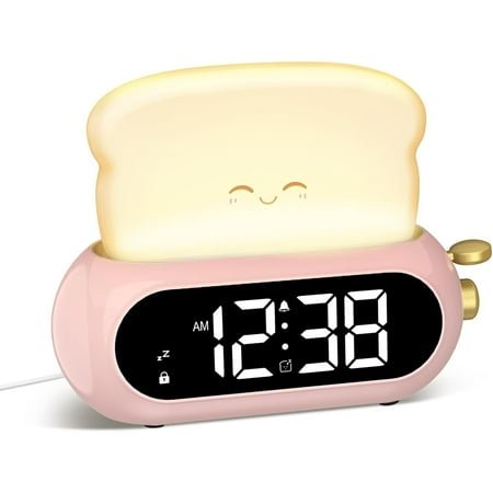 Cute Digital Clock for Bedrooms, Kids Alarm Clocks with Night Light Lamp, 10 Alarm Tones, Adjustable Brightness, Nap Timer, Snooze, Power-off Memory, Bedside Clocks