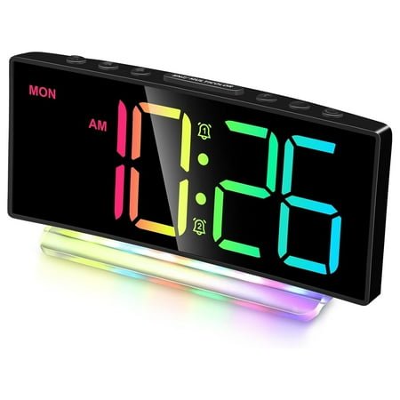 DAYBETTER Extra Loud Alarm Clock for Heavy Sleepers, 7 Color RGB Night Light for Bedrooms, Digital Clock with Large Display, USB Charging Port,12/24H Time for Adults, Teens, and Kids(Black)