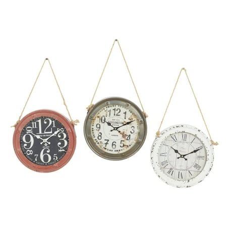 DecMode 11D White Metal Wall Clock with Rope accents (3 Count)