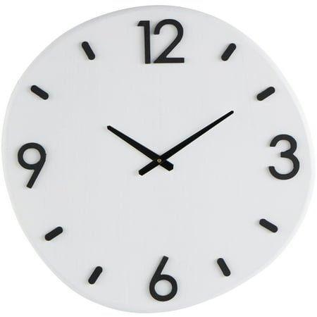 DecMode 24 White Wood Round Wall Clock with Black Hands and Numbers