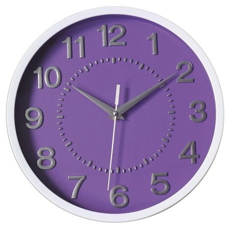 Decor Silent Wall Clock 10 Inches 3D Numbers Non-Ticking Decorative Wall Clock Battery Operated Round Easy to Read for School/Home/Office/Hotel Purple