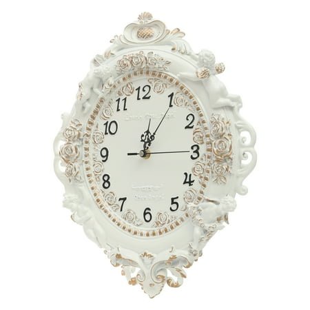 DENEST European Style Resin Wall Clock, Retro Silent Clock with Angel and Rose Relief, Decorative Mural Clock for Living Room, Bedroom, Office, Farmhouse, Kitchen & Home Decor