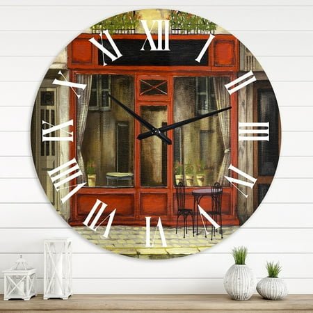 Designart 'Red Facade Of Charming Shop In Paris I' French Country Wall Clock