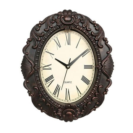 DESIGNICE 14'' Oval Retro Wall Clock,Decorative Clocks with Non-Ticking Movement for Kitchen,Living Room Decor - Black Gold