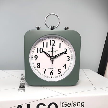 DESIGNICE Modern Silent Sweep Alarm Clocks Bedside Square Quartz Movement Table Clocks for Bedroom Office Desk,Green