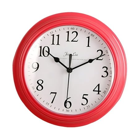 DESIGNICE Retro Wall Clock Kitchen Vintage Design Round Silent Non Ticking Battery Operated Quality Quartz Clock - red