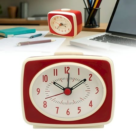 DESIGNICE Small Retro Classic Vintage Style Ticking Quartz Movement Analog Alarm Clock Glow In The Dark Hands For Bedroom Home Decor Battery Operated