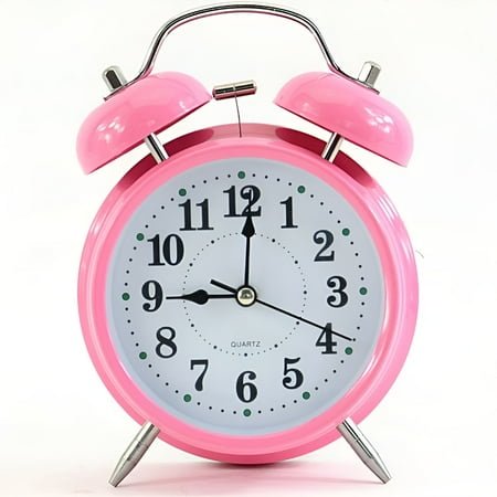 DESIGNICE Twin Bell Analog Alarm Clock,Pink Brushed Metal Vintage Loud Clocks Bedside Desk Retro Clocks