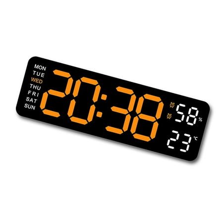 Digital LED Alarm Clock with Temperature Week Date Time Display and 12/24 Hour Format Memory Function for Desk or Wall