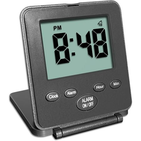 Digital Travel Alarm Clock - No Bells, No Whistles, Simple Basic Operation, Loud Alarm, Snooze, Small and Light, ON/Off Switch, 2 AAA Battery Powered, Black