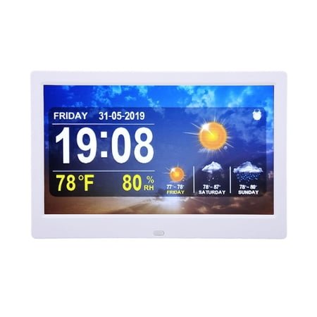 Digital Weather Clock With 10 Inch Large Screen Display, Calendar Alarm Day Clock With Automatic Dimming Background Music Or Videos Customization Best Clock For Seniors