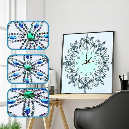 DIY Self-Assembly Star-Shaped Flower Surrounding Rhinestone Frameless Wall Clock - 35cm×35cm, Wall-Mountable or Self-Framing, Modern Luxury Home Decor & Timepiece