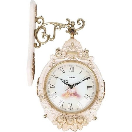 Double Sided Wall Clock, 7.5 Inch Vintage Round Decorative Art Clock Double Faced Quartz Movement Antique Hanging Clocks for Home Office Gift