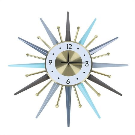 DUYIWAA 23 Inch Retro Metal Art Sunburst Clock Vintage Mid Century Wall Clock Living Room Large Decorative Wall Clock