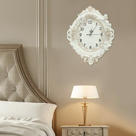 Elegant European Style Wall Clock with 3D Roses - Resin, Low Noise Quartz Movement, Off-White Background, Easy-to-Read Dial, Ideal for Home and Office Décor