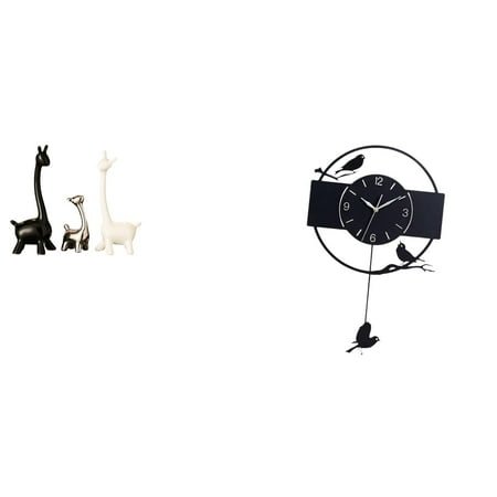 Elk Deer Statue Ceramic Giraffe Bird Wall Clock Acrylic Material Modern Art for Living Room Bedroom Office Decor