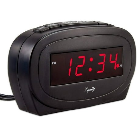 Equity LED Alarm Clock 30228 - Digital Display, Snooze Function - Red, Tabletop, Battery