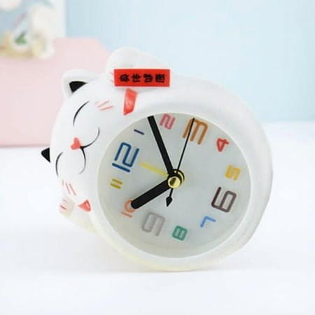 EXHUMKY 1Pc White Desk Alarm Clock Creative Cat Shape Table Clock and Decorative Choice