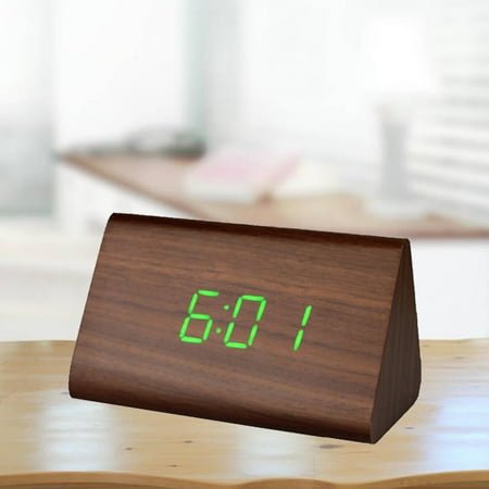 EXHUMKY Digital Alarm Clock LED Modern Brown Fiber Wood Temperature Display Indoor Use 1Pack