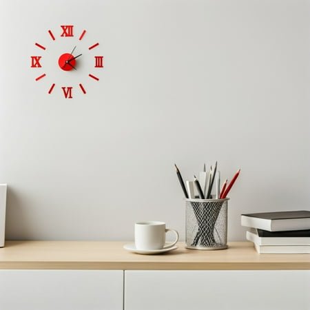 FELTECHELECTR 1Set Modern Design Square Acrylic Wall Clock Red Color 23.6 Inch For Home Living Room Decor