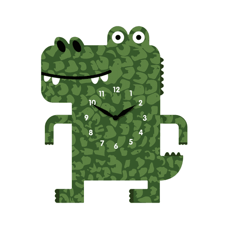 FGnano Playful Crocodile Shaped Pendulum Wall Clock, Cartoon Style, Green, MDF, 10.2x12x1.8, Color Box