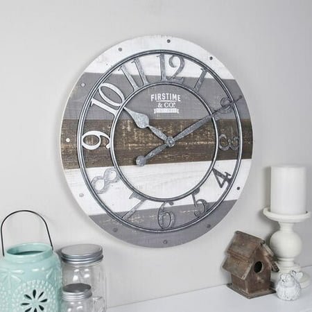FirsTime & Co. Shabby Wood Plank 16 Quartz Wall Clock Rustic Farmhouse NEW NIB