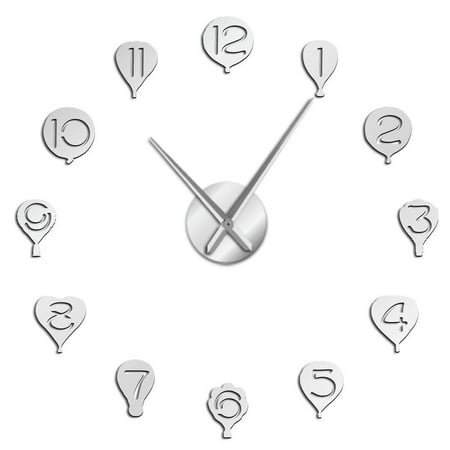 Floating Hot Air Balloon Frameless Wall Clock Stickers, DIY Modern Decorative Clocks for Living Room, Bedroom, Office - Easy to Install, Large 3D Clock Design (Silver,47in)