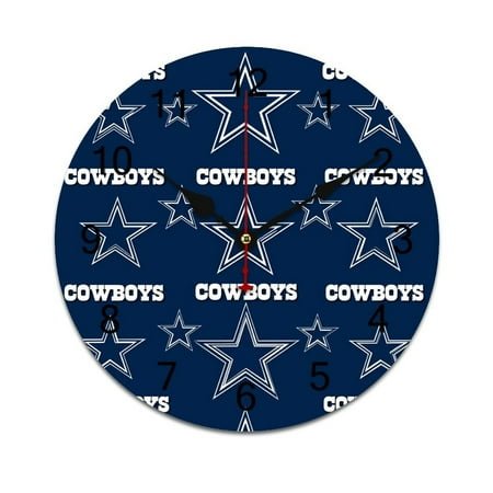 Football Cowboys Printed Silent Wall Clock Round Kitchen Clock Chic Quiet Desk Clock For Living Room 10in
