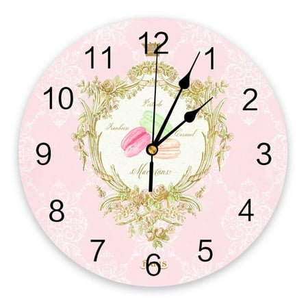 French Patisserie Macarons Wall Clock Large Modern Kitchen Dinning Round Wall Clocks Bedroom Silent Hanging Watch（10 Inch）