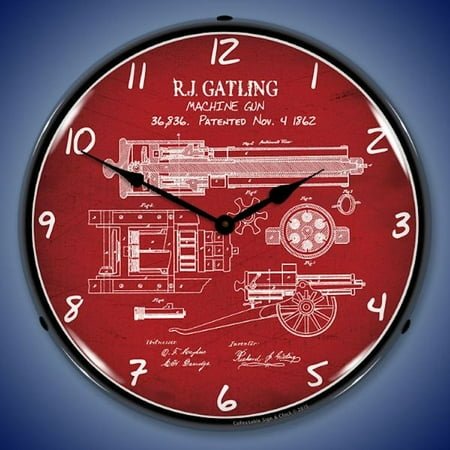 Gatling Gun Patent Wall Clock, Lighted