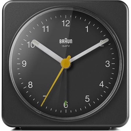 GGSW Classic Analogue Alarm Clock with Snooze and Light, Quiet Quartz Sweeping Movement, Crescendo Beep Alarm in Black, Model BC03B.