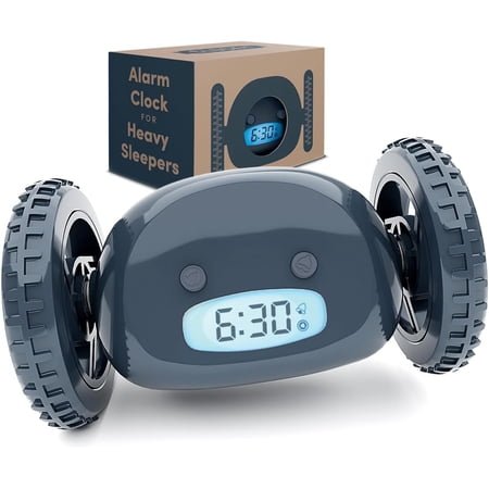 GGSW Extra Loud Alarm Clock for Heavy Sleepers on Wheels Rolls Runs Away Vibrating, Easy to Set Super Smart Snooze Digital Bed Shaker Alarm Clock Funny Gift for Adults Kids Teens Bedrooms (Slate)