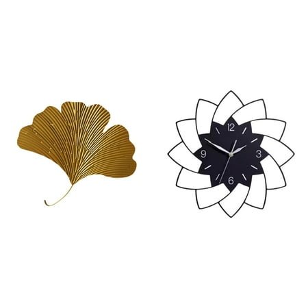 Ginkgo Wall Decor Hanging Clock Wrought Iron Abstract Design for Modern Home Kitchen Wall Decoration