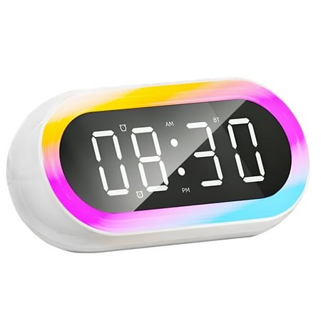 GJX Digital Clock,Smart Alarm Clocks with Bluetooth-Compatible Speaker,Led Large Screen Display Bedside Clock,Dual Alarm,Night Light,Voice-Activated Sensor,USB Powered