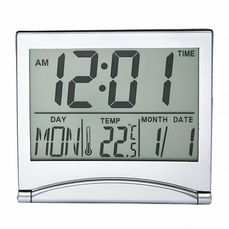 GJX Digital Travel Alarm Clock - Foldable Calendar Temperature Clock with Snooze Mode - Large Number Display,Digital Calendar,Battery Operated - Compact Desk Clock for All Ages,White