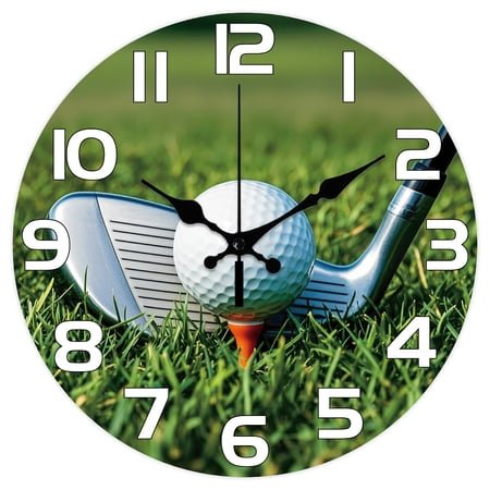 Golf Balls Pattern Wall Clock 12 Inch Golf Clubs Non-Ticking Clocks Round Wall Hanging Clock Battery Operated DIY