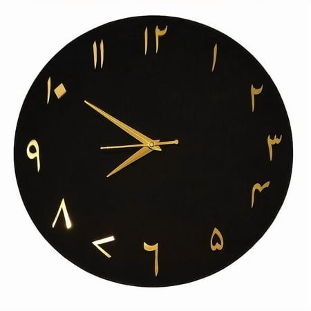 Handmade Wall Clock with Golden Arabic Numerals –Modern Islamic Home Decor – Unique Arabic Numbers Clock –Gift for Home or Office Free Ship